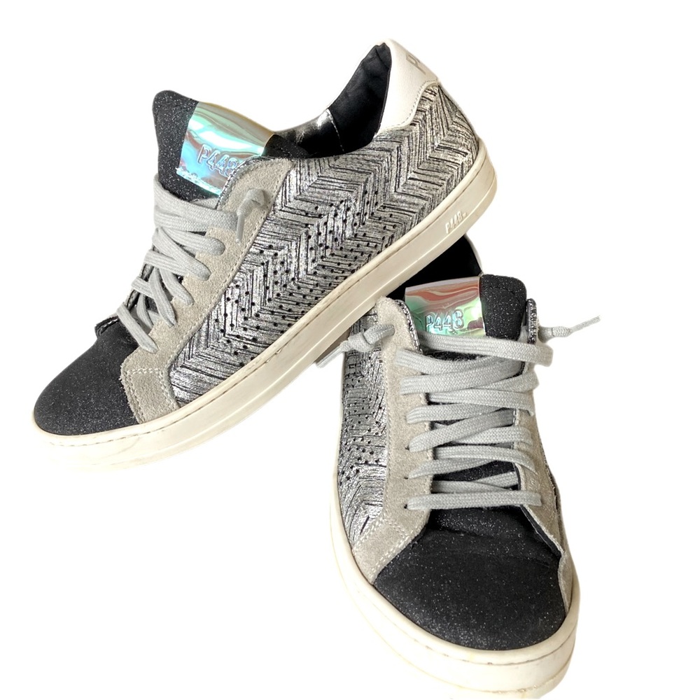 P448 Women's Silver Black Herringbone Low-Top Sneakers